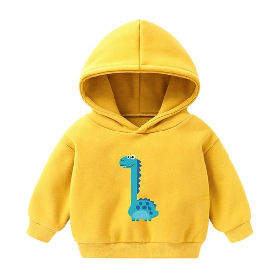 Honeeladyy Toddler Boys Girls Hooded Sweatshirt Casual Solid Color Cute Cartoon Print Fleece Long Sleeve Pullover Fall Warm Tops Outwear(Yellow,3-4 Years)