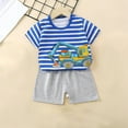 thumbnail image 1 of Honeeladyy Toddler Boys Girls Summer Cute Outfits Crew Neck Short Sleeve Printed Tops with Shorts Clothing Set Blue 3-4 Years, 1 of 4