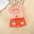 thumbnail image 1 of Honeeladyy Toddler Boys Girls Summer Cute Outfits Crew Neck Short Sleeve Printed Tops with Shorts Clothing Set Pink 6-9 Months, 1 of 4