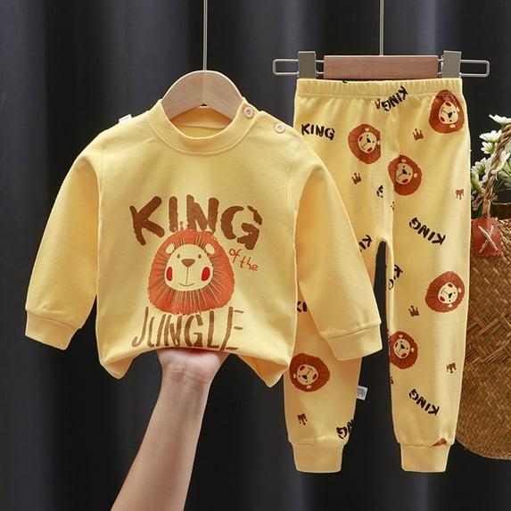 Honeeladyy Toddler Girl Boy Summer Outfit Cartoon Print Solid Color Long Sleeve Tops Elastic Shorts Set Kids Thin Soft Conditioning Clothes for Going Out(Gold,3-4 Years)
