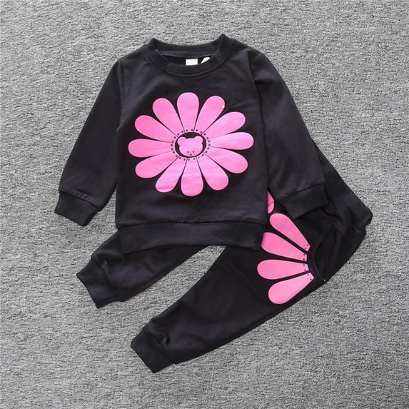 Honeeladyy Toddler Girl Clothes Set Long Sleeves Shirt and Pants Outfit Girls Spring Fall Winter Clothing Set Thanksgiving Gift Black 12Months