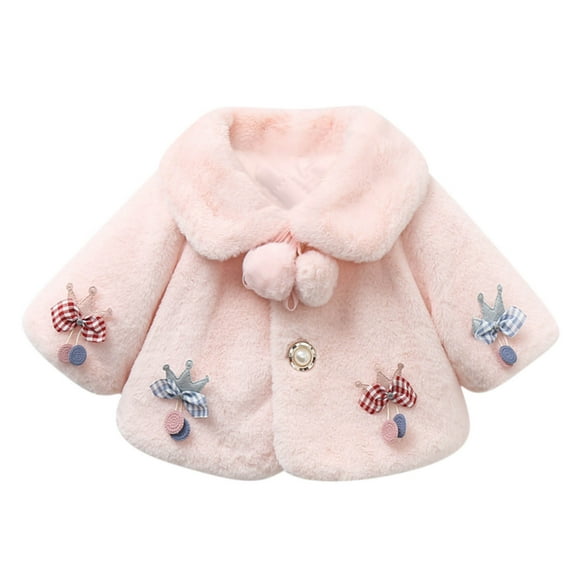 Honeeladyy Toddler Girls Solid Color Plush Cute Strawberry Keep Warm Winter Hoodie Thick Coat Cloak Pink
