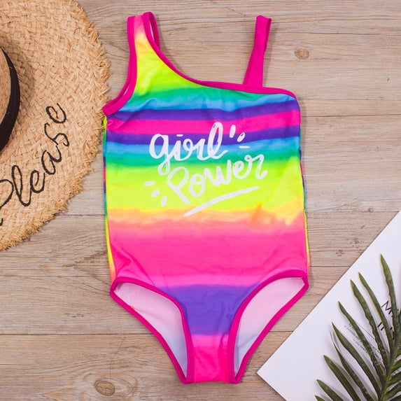 Honeeladyy Toddler Girls Swimsuit Sling Rainbow Gradient Color Beach One-piece Swimsuiti Swimsuits Set for child girls swimsuits 4-16 clearance