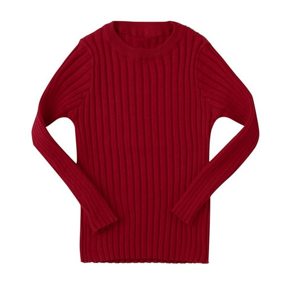 Honeeladyy Toddler Kids Baby Girls Ribbed Knit Sweater Soft Solid Warm Sweater Pullover Red