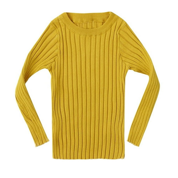 Honeeladyy Toddler Kids Baby Girls Ribbed Knit Sweater Soft Solid Warm Sweater Pullover Yellow