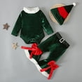 thumbnail image 1 of Honeeladyy Toddler Kids Christmas Performance Outfits Velvet Santa Claus Costume Clothing Set with Slim Tops Bell Bottom Pants Hat Belt Birthday Gift Green 2-3Years, 1 of 8