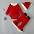 thumbnail image 1 of Honeeladyy Toddler Kids Christmas Performance Outfits Velvet Santa Claus Costume Clothing Set with Slim Tops Bell Bottom Pants Hat Belt Thanksgiving Gift Red 2-3Years, 1 of 8