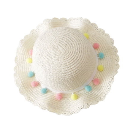 Honeeladyy Toddler Kids Summer Fisherman'S Hat Summer Children's Colored Balls Bow Decorated Hat Rope Beach Hat Sun Hat
