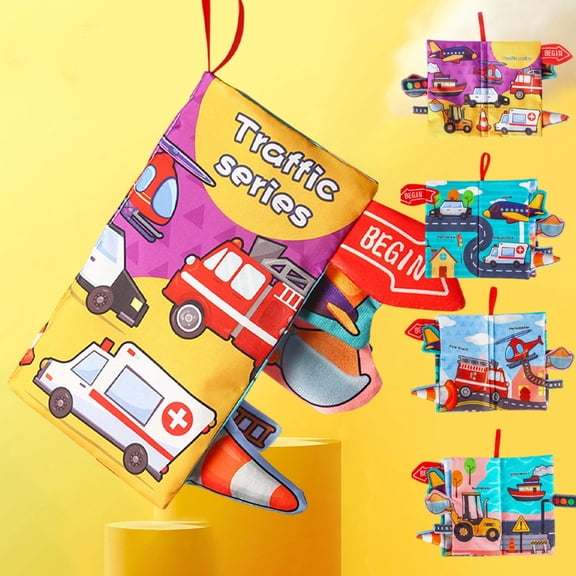 Honeeladyy Traffic Series Soft Activity Baby Book, Baby Books Toys, Touch and Feel Cloth Book for Infant Baby, Early Development Interactive Stroller Soft Toys, Newborn Gifts for Boys Girls