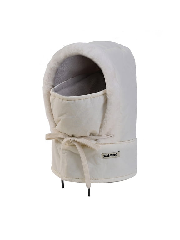 Trapper Hat for Women and Men, Fall Winter Plush Warm Full Coverage Windproof Trapper Hat with Earflaps for Snowboarding Running Cycling, White