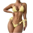 thumbnail image 1 of Honeeladyy Two Piece High Cut Halter Bikini Sets for Women Textured Padded Halter Bikini Swimsuits Side Tie Thong Bottom Swimwear Yellow XL, 1 of 3