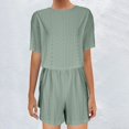 thumbnail image 1 of Honeeladyy Two Piece Outfits for Women Short Sleeve Shirts Wide Leg Shorts Suits Loose Solid Summer Lounge Sets Green L, 1 of 6