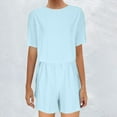 thumbnail image 1 of Honeeladyy Two Piece Outfits for Women Short Sleeve Shirts Wide Leg Shorts Suits Loose Solid Summer Lounge Sets Light Blue XL, 1 of 6