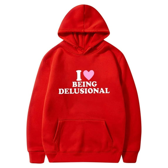 Honeeladyy Valentines Day Womens Hoodies Sweatshirts Couple Heart Shaped letter Print Fleece Lined Lose Soft Tops with Pocket Visiting Gift Red L