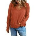 thumbnail image 1 of Honeeladyy Vintage Long Sleeve V Neck T Shirts for Women,Loose Fit Tunic Tops Solid Color Basic Retro Blouse Gift Red XL, 1 of 9