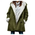 thumbnail image 1 of Honeeladyy Warm Sherpa Lined Coats Jackets for Women Plus Size Hooded Parka Faux Suede Long Pea Coat Outerwear Army Green XXXXL, 1 of 4