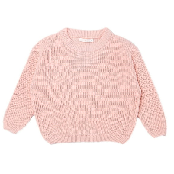 Honeeladyy Winter Baby Girl Boy Oversized Knit Sweater Crewneck Pullover Sweatshirt Solid Warm Long Sleeve Tops Blouse Pink Sales