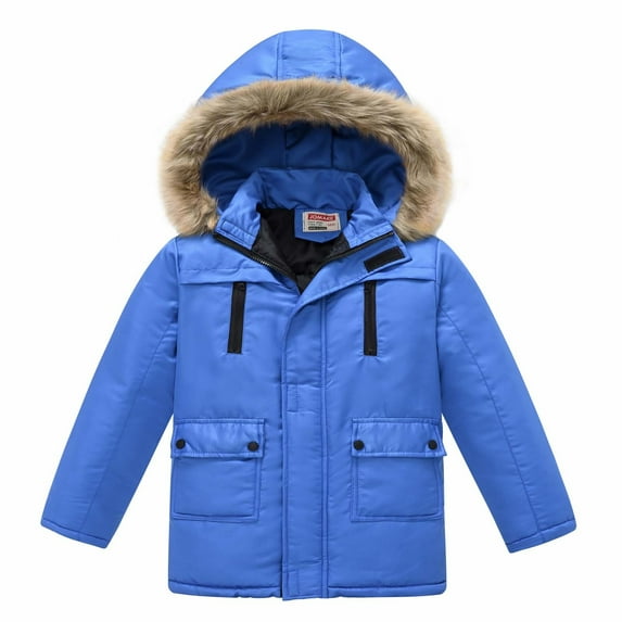 Honeeladyy Winter Coats Fall Winter Boys Girls Solid Color Thick Warm Jacket Detachable Hat Hood Jacket Blue Discount