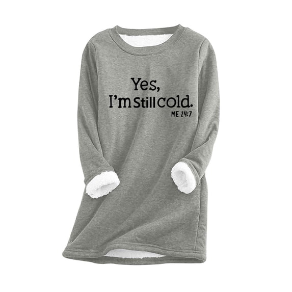 Honeeladyy Winter Fall Plus Size Tops for Women Winter Warm Thicken Fleece Lined Sweatshirt Trendy Letter Printed Bottoming Tops Visiting Gift Gray M