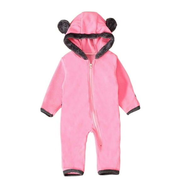 Honeeladyy Winter Infant Baby Girls Boys Solid Cartoon Ears Hoodie Romper Clothes Fleece Jumpsuit Pink Discount