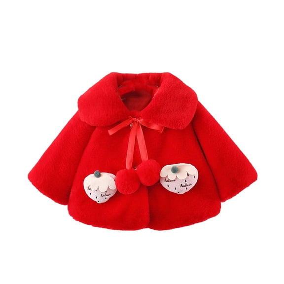 Honeeladyy Winter Toddler Baby Girls Winter Bow Thicken Warm Outerwear Jacket Fruit Coat Cloak Red Clearance under 10$