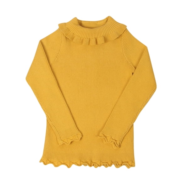 Honeeladyy Winter Toddler Kids Baby Knit Ruffles Turtleneck Sweater Soft Solid Sweater Crochet Yellow Clearance under 5$