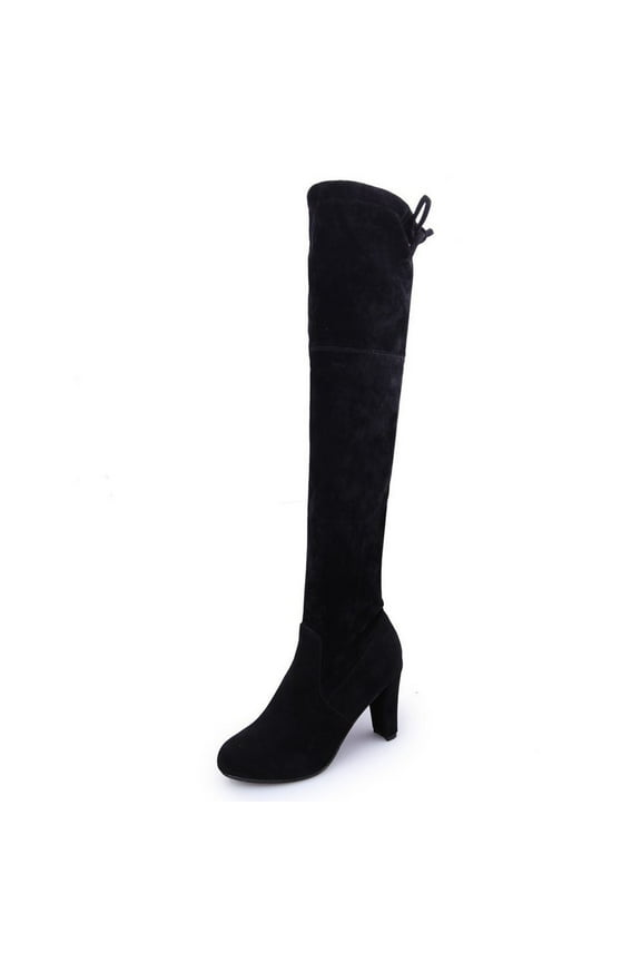 Winter Warm knee High Boots Women's Rivets Zipper Hoof Heels Riding Horse Mid Calf Boots Birthday Shoes