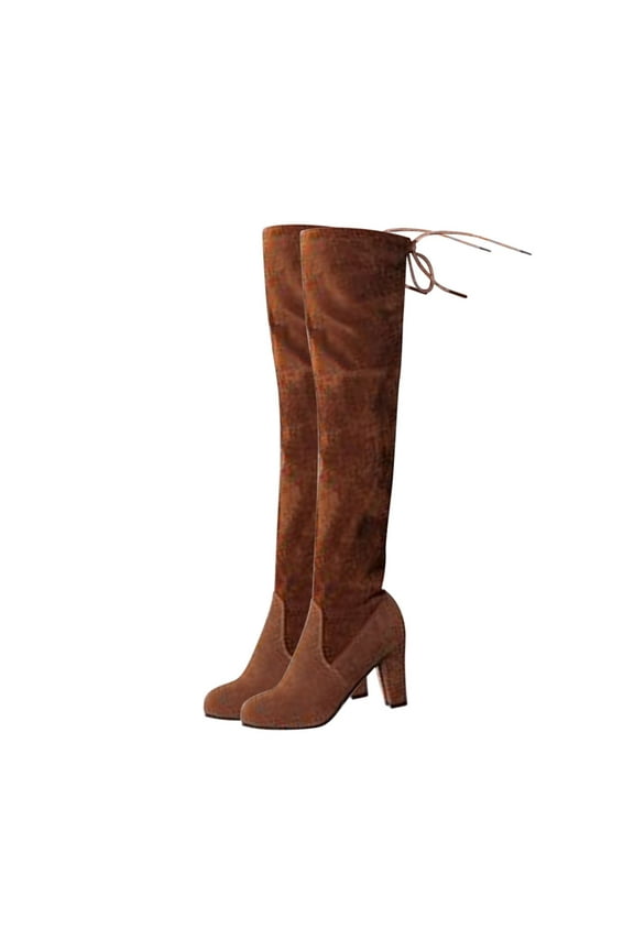 Winter Warm knee High Boots Women's Rivets Zipper Hoof Heels Riding Horse Mid Calf Boots Christmas Shoes