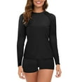 thumbnail image 1 of Honeeladyy Women 2 Piece Rash Guard Long Sleeve Swimsuits Swim Shirt with Shorts Set Sun Protection Surf Bathing Suits Gift for Sister Black XL, 1 of 4
