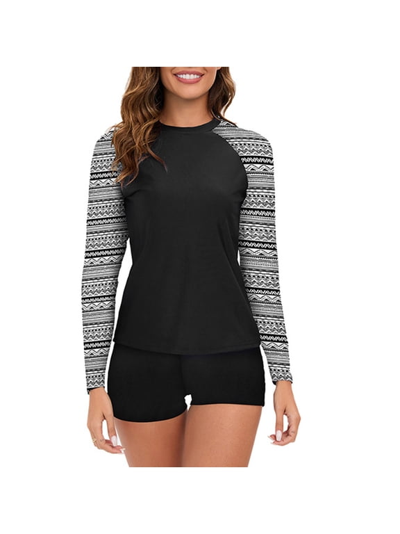 Women 2 Piece Rash Guard Long Sleeve Swimsuits Swim Shirt with Shorts Set Sun Protection Surf Bathing Suits Gift for Sister Gray XL