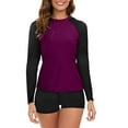 thumbnail image 1 of Honeeladyy Women 2 Piece Rash Guard Long Sleeve Swimsuits Swim Shirt with Shorts Set Sun Protection Surf Bathing Suits Gifts for Daughters Purple XXL, 1 of 4
