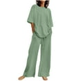 thumbnail image 1 of Honeeladyy Women 2 Piece Summer Outfits Casual Short Sleeve Tops with Long Pants Plus Size Tracksuit Lounge Sets Green XXL, 1 of 4