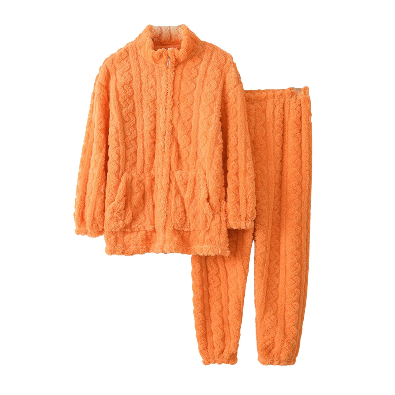 Honeeladyy Women 2 Piece Warm Fleece Pajamas Set, Full Zipper Tops with