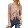 thumbnail image 1 of Honeeladyy Women Casual Fashion V-Neck Solid Color Long Sleeve Tops Early Autumn Women's Tops, 1 of 5