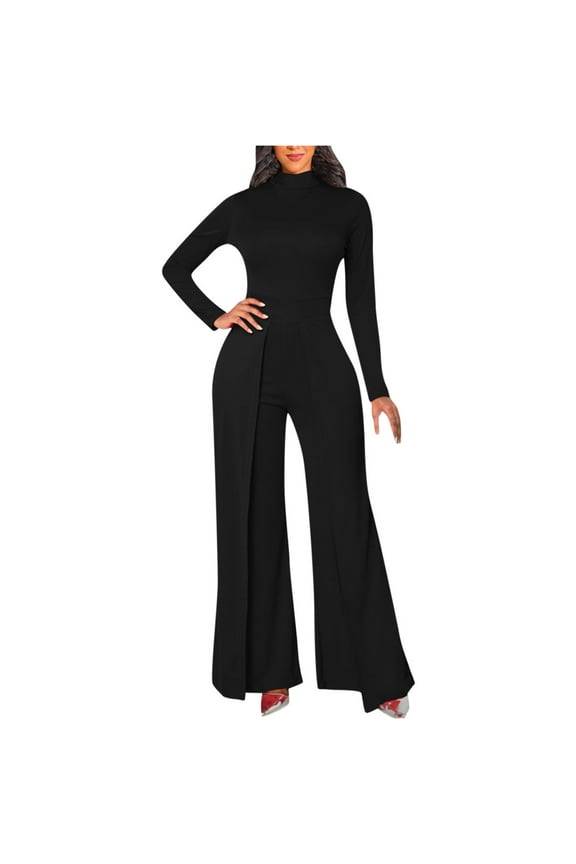 Women Casual Solid Long Sleeve White Collar Jumpsuit Simple Loose Women Trousers