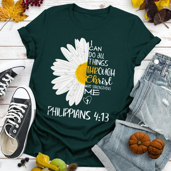 Honeeladyy Women Daisy Flower Casual T-shirt Printing Tops Blouse short sleeve womens tops clearance