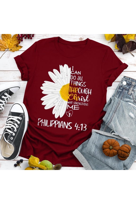 Women Daisy Flower Casual T-shirt Printing Tops Blouse womens summer tops short sleeve tees square neck casual t shirts loose button down shirt tunic tops