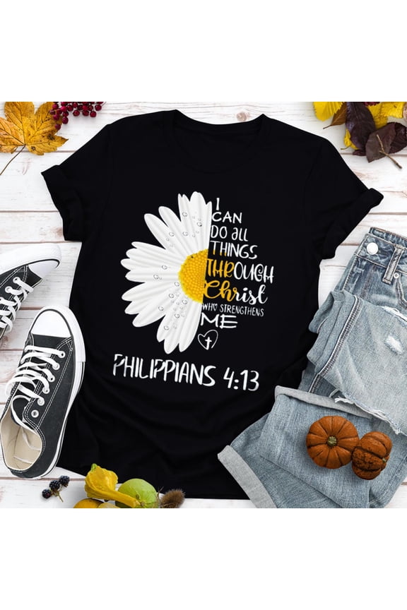 Women Daisy Flower Casual T-shirt Printing Tops Blouse womens summer tops short sleeve tees square neck casual t shirts loose button down shirt tunic tops