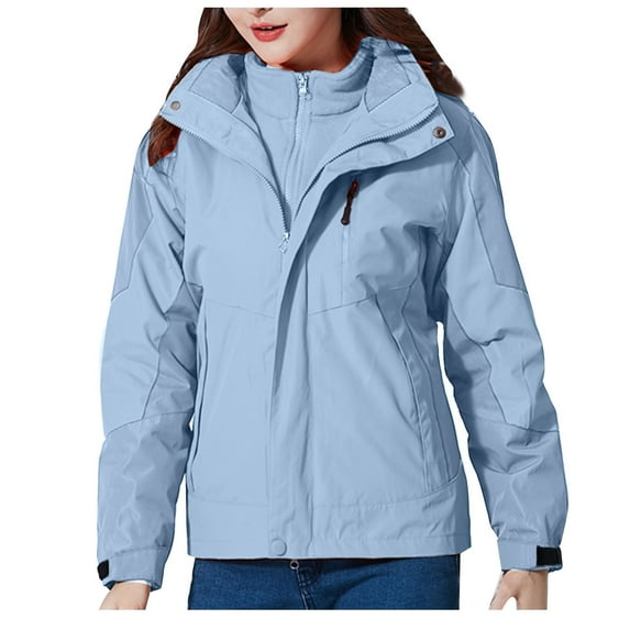 Honeeladyy Women Detachable Cap And Windproof Thick Three-in-one Jacket Outdoor Sports Warm Jacket