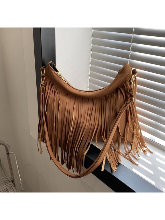 Women Fringe Shoulder Bag 2025 New Western Purse Shoulder Bag Lightweight Large Capacity Tassel Crossbody Bag Birthday Gifts for Mom Wife Girlfriend, Brown