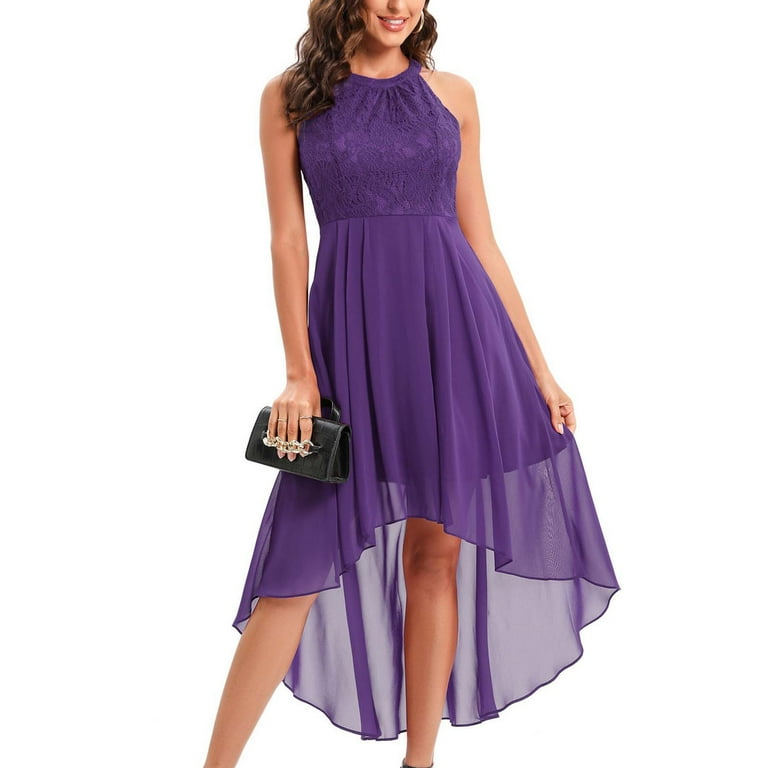 Purple High Low Spring Dresses Honeeladyy Women Halter O Neck High