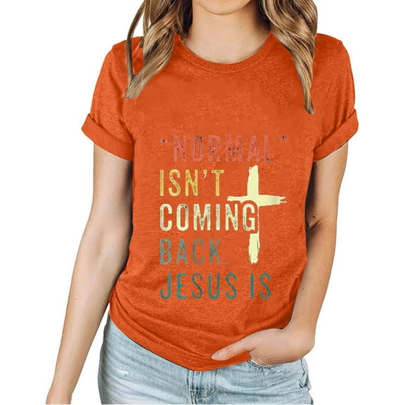 Honeeladyy Women Happy Easter T Shirt Cute Easter Letter Graphic Tee Easter Day Casual Tops Summer Short Sleeve Casual Pullover Gift Orange S