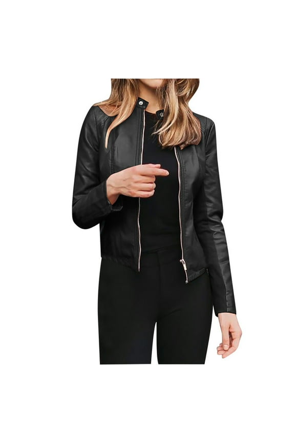 Women Ladies Lapel Motor Jacket Coat Zip Biker Short Punk Cropped Tops Light Outdoor Jackets for Women