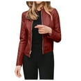 thumbnail image 1 of Honeeladyy Women Leather Jackets, Faux Motorcycle Plus Size Moto Biker Coat Short Lightweight Vegan Pleather Fashion Wine L, 1 of 1