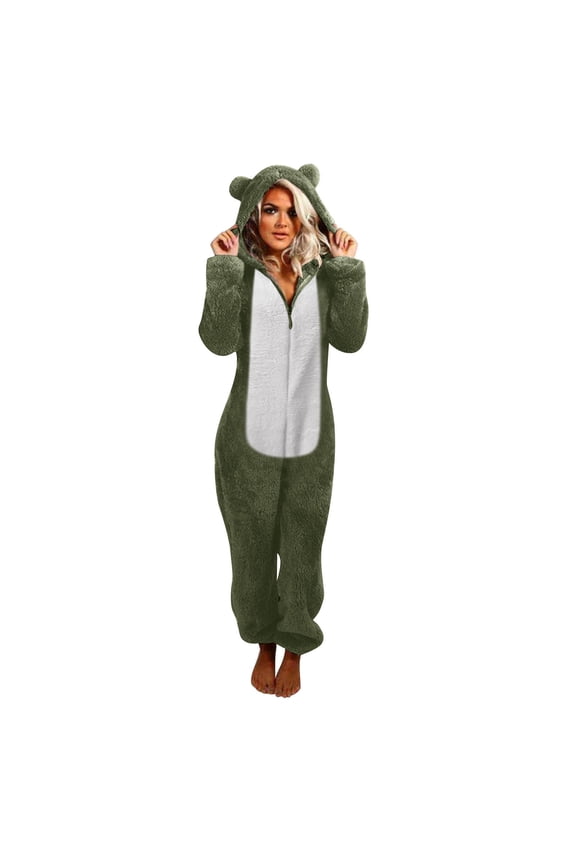 Women Long Sleeve Hooded Jumpsuit Pajamas Casual Winter Warm Rompe Sleepwear pajamas for women