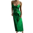 thumbnail image 1 of Honeeladyy Women Metallic Shimmer Slim Maxi Dress Spaghetti Strap V Neck Long Dress Sleeveless Club Cocktail Party Dress Green M, 1 of 6