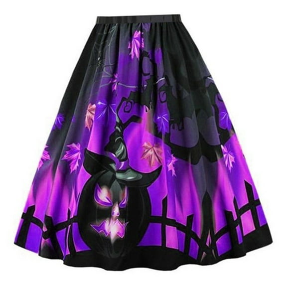 Honeeladyy Women New Fashion Halloween Pumpkin Print Loose Skirt Women Long Skirt Summer Elegant