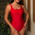thumbnail image 1 of Honeeladyy Women One Piece Swimsuit U Neck Solid Color Swimwear Slimming Strap Backless Stretch Bathing Suit Red S, 1 of 4