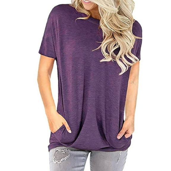 Honeeladyy Women Short Sleeve Tops Shirts Fashion Women's Summer O-Neck Short Sleeve Solid Casual T-shirt Blouse