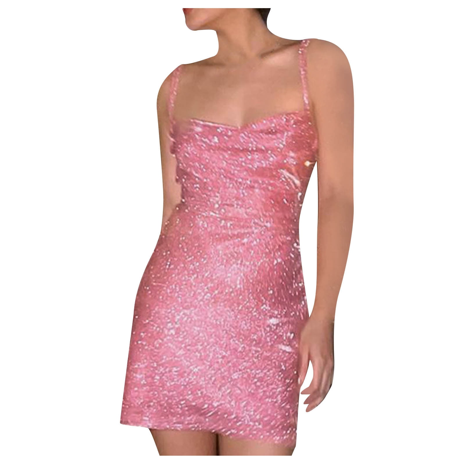 Honeeladyy Women Sparkly Sequin Slim Mini Dress Spaghetti Strap ...